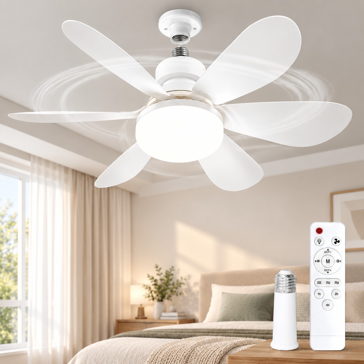 Screw-In Ceiling Light + Fan with Remote — Fits Standard Bulb Sockets — $16.90