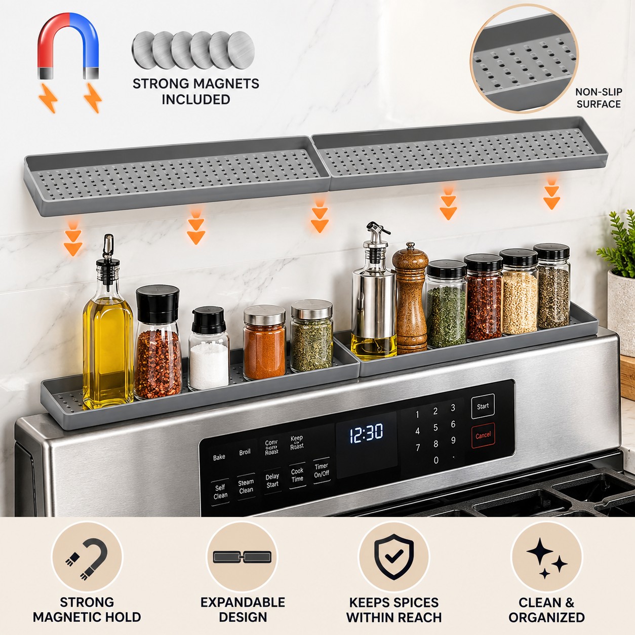 Free Up Counter Space with a 30" Magnetic Over‑Stovetop Spice Shelf — $12.99
